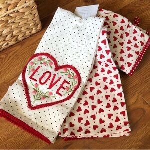 Red & White Vintage Heart kitchen towel and oven mitt set (4ct)